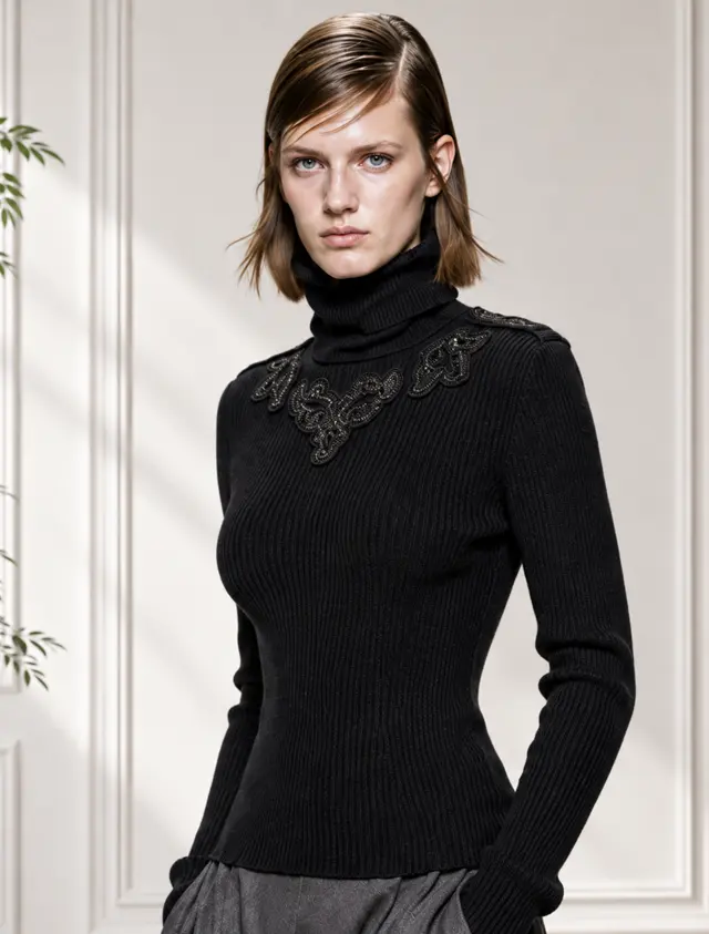 PRADA｜スパンコール装飾 タートルネック ニット ブラック 40