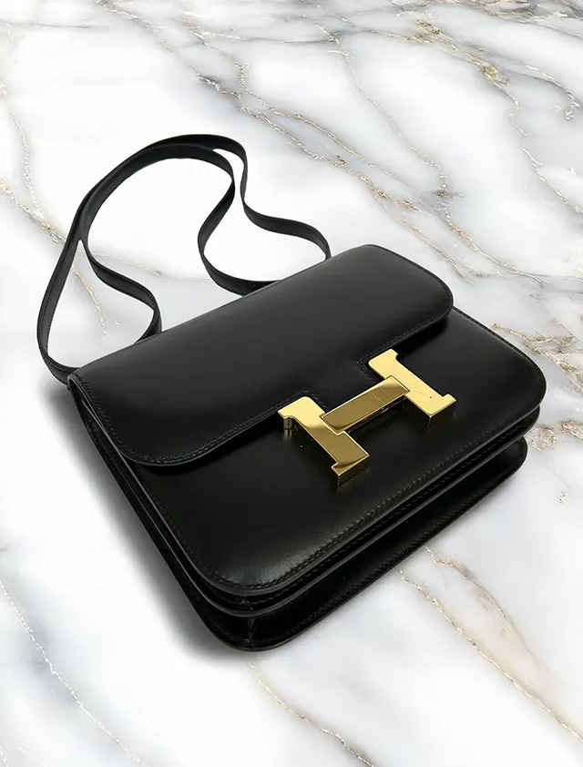HERMES エルメス コンスタンスミニ ブラック ボックスカーフ ゴールド金具 D刻印