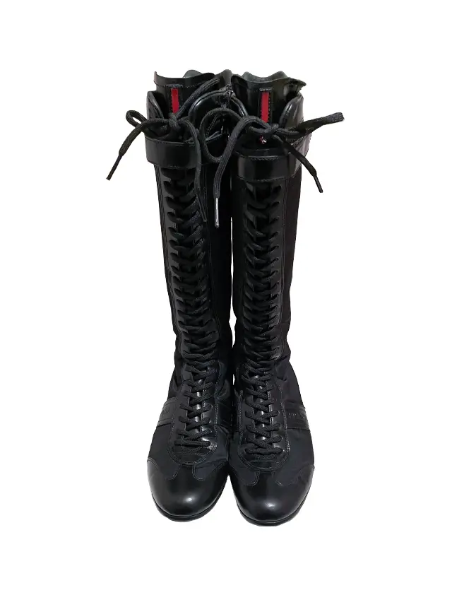 PRADA SPORT プラダスポーツ レースアップ ロングブーツ ナイロン×レザー ブラック サイズ36（約23cm）
