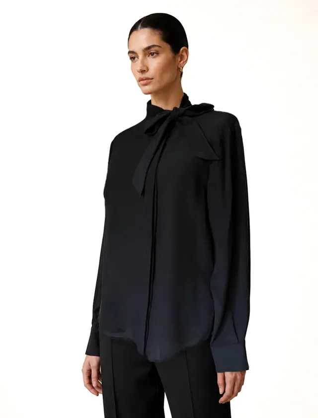 BOTTEGA VENETA｜シルクボウタイシャツ ブラック 38