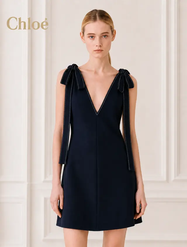 Chloé クロエ ロングリボン ワンピース ネイビー 36 未使用