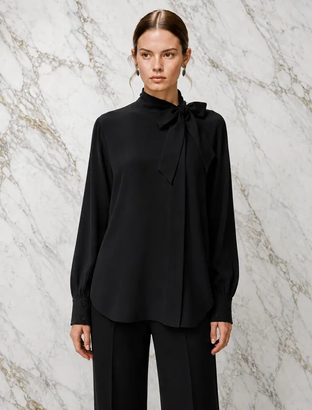 BOTTEGA VENETA シルク ボウタイブラウス ブラック 38
