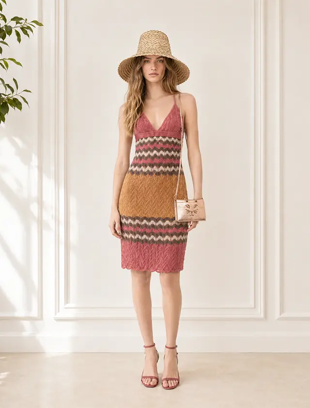 MISSONI ミッソーニ レースニット ドレス 38 ピンク×オレンジ