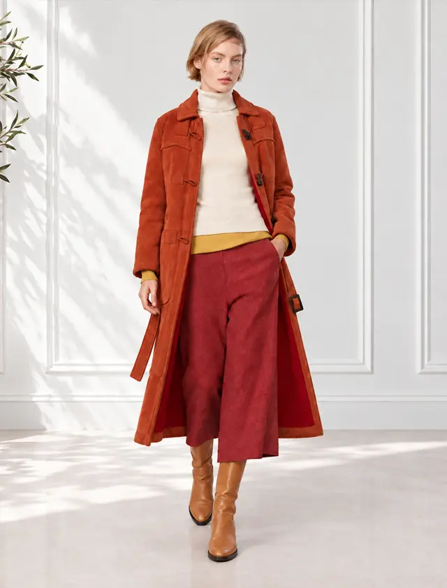 Bottega Veneta スペイン産ラムスキン シアリング ムートン ダッフル ロングコート アリゾナ オレンジ サイズ38