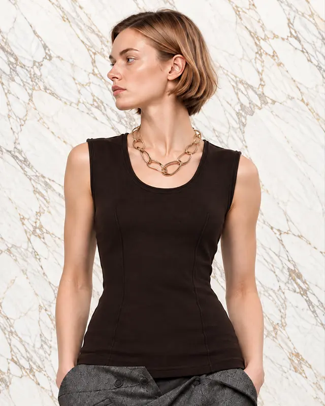 JIL SANDER ジルサンダー ノースリーブ トップ ダークブラウン 36 新品