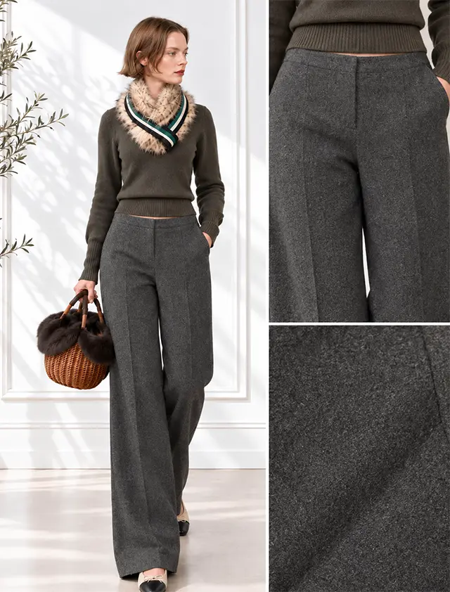 Stella McCartney 高級ウール ワイドストレートパンツ チャコールグレー 38